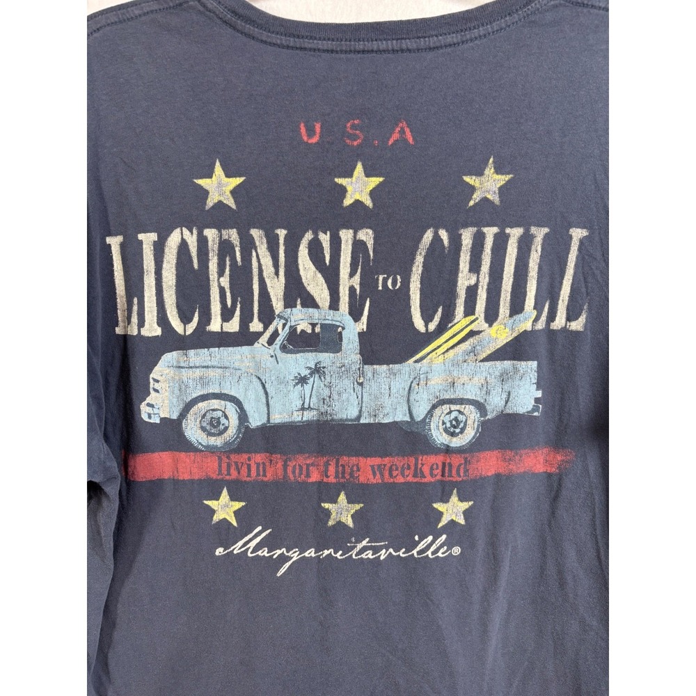 Margaritaville License To Chill Mens XL Blue Pocket Tee Truck Surfboard Graphic